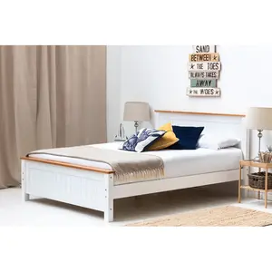 Aubrey Solid Wood Low Profile Bed Frame with Mattress White / 19cm King Memory Foam / Kingsize (5')