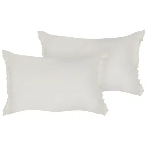 Set of 2 Cushions SASSAFRAS Linen 30 x 45 cm Solid Off-White