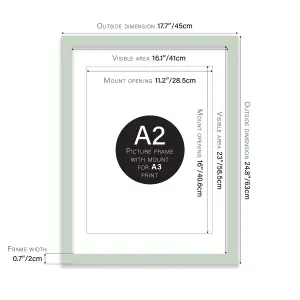 A2 Mint Green Picture Frame With Mount for A3 (29.7 x 42cm - 11.7 x 16.5in) Poster, Photo, Artwork, or Print.