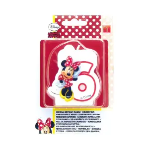 Disney Cafe Minnie Mouse 6th Birthday Candle Red/White (One Size)