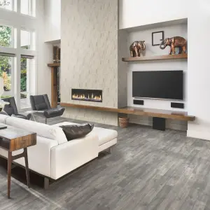 Grey Wood Effect Vinyl Flooring For LivingRoom, Kitchen, 2.8mm Thick Cushion Backed Vinyl Sheet -5m(16'4") X 3m(9'9")-15m²