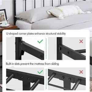 Yaheetech Black 4ft6 Double Vintage Metal Bed Frame with High Headboard and Footboard