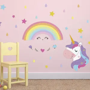 Walplus Magical Unicorn Rainbow Kids Sticker PVC Multicoloured