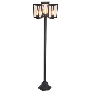 CGC FIR Modern Black Outdoor Lantern Tall Three Head Post Light 1.9m