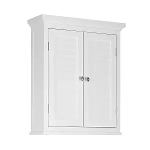 Teamson Home Bathroom Wall Cabinet, Wooden Cabinet with 2 Doors, Shutter Doors, Bathroom Storage, White