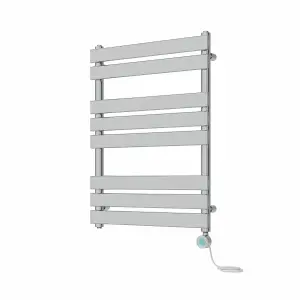 Rinse Bathrooms 800x600mm Chrome Designer Flat Panel Electric Heated Towel Rail Thermostatic Timer Bathroom Towel Radiator 400W