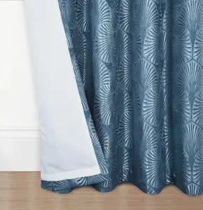 Home Curtains Chrissy Jacquard Fully Lined 45w x 72d" (114x183cm) Blue Eyelet Curtains (PAIR)