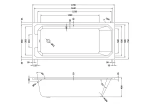 Traditional Straight Single Ended Shower Bath Tub - 1700mm x 750mm