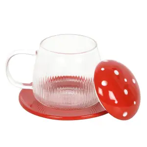 Something Different Mushroom Gl Mug & Saucer Red/Clear (One Size)