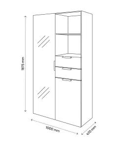 GoodHome Atomia Freestanding White Mirrored Small Wardrobe, clothing & shoes organiser (H)1875mm