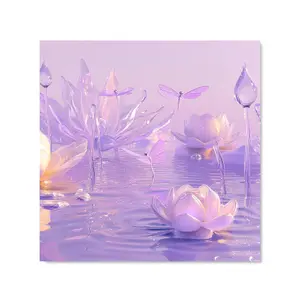 Mystical Waterlilies in Purple Twilight Premium Glass Kitchen Splashback W600mm x H600mm