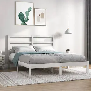 Berkfield Bed Frame White Solid Wood Pine 140x190 cm