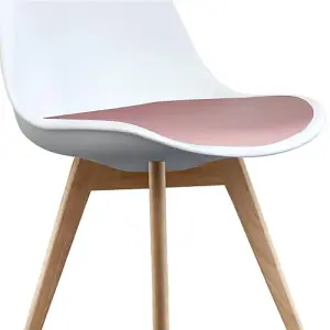 Soho White & Blush Pink Plastic Dining Chair with Squared Light Wood Legs