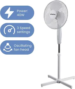 Schallen 16" Electric Oscillating Floor Standing Tall Pedestal Air Cooling Fan in WHITE