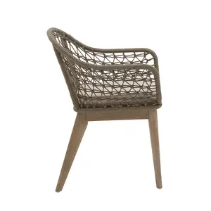 Interiors by Premier Rattan Armchair, Airy Single Chair with Grey Cushioning Dining Chair, Wooden Legs Outdoor Chair, Hand-woven