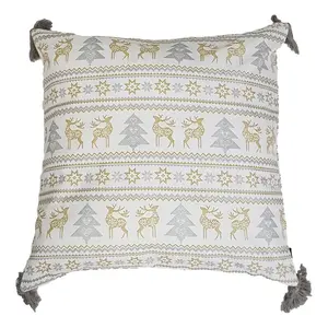 Hiram Christmas Geometric Square Throw Cushion Grey/Gold