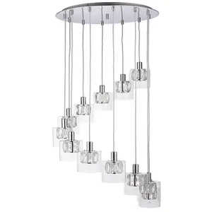 Multi Light Ceiling Pendant 12 Bulb Chrome & Crystal Chandelier Height Drop Lamp