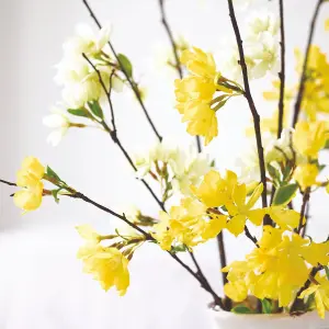 Bloom Artificial Forsythia Bouquet - Faux Fake Realistic Yellow Flower Stem Arrangement - H76 x W25cm, Vase Not Included