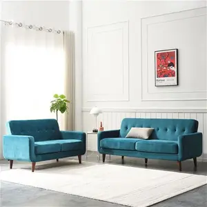 Clarence 2-Seater Teal Velvet Sofa, Two-Seater Blue Fabric Sofa - Daals - Sofas