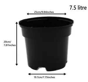 Black Plastic Plant Pot Flower Pots 7.5 Litres x 50 Pots