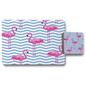 Flamingo & Blue Geometric Lines (Placemat & Coaster Set) / Default Title