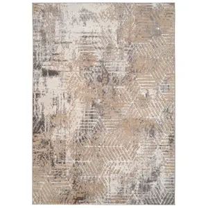 Neutral Beige Distressed Abstract Metallic Geometric Living Area Rug 240x330cm