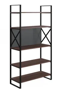 Meta Bookcase Free Standing Storage Shelf with Metal Frame, 86 x 35 x 165 cm 5 Display Shelves, Bookshelf, Open Cabinet, Walnut