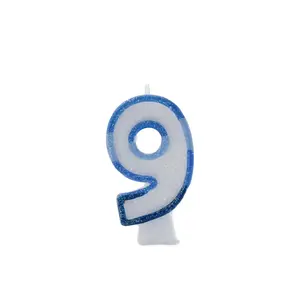 9 Number Happy Birthday Candle White/Blue (One Size)