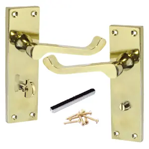 Door Handles Victorian Scroll Lever Bath Lock - Brass 150 x 40mm