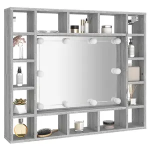 Berkfield Mirror Cabinet with LED Grey Sonoma 91x15x76.5 cm