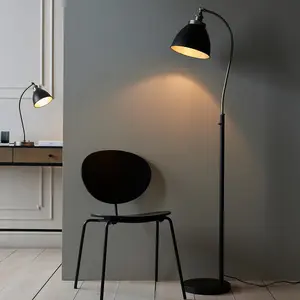 Luminosa Franklin Task Floor Lamp, Aged Pewter Plate, Matt Black Paint