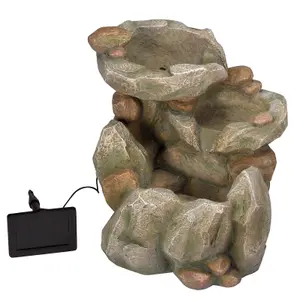 Solar Powered Rock Fall Fountain - Stone Effect Outdoor Garden Cascading Water Feature Decoration - H51 x W46 x D40cm