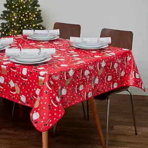 Celebright Festive Christmas PVC Tablecloth - 52x90in - Santa's Festive Table