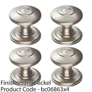 4 PACK - Ring Cabinet Door Knob Rose - 42mm Satin Nickel - Round Cupboard Pull Handle