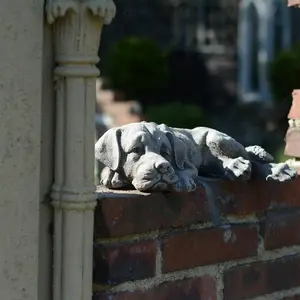 Adorable Sleeping Mongrel Dog Stone Cast Garden Ornament