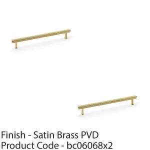 2 PACK - Reeded T Bar Pull Handle - Satin Brass - 224mm Centres SOLID BRASS Drawer Lined