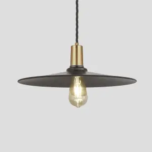 Industville Sleek Flat Pendant, 15 Inch, Pewter, Brass Holder