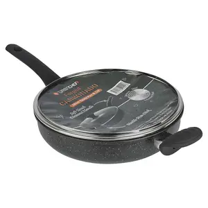 URBNCHEF 28cm Diameter Pressed Carbon Induction Black Deep Frying Pan & Lid Pot with Soft Touch Handle