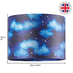 Modern Navy Blue Childrens Lamp Shade with Bright Gold Stars and White Clouds