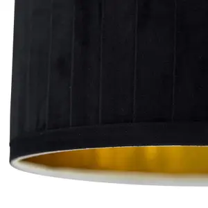 First Choice Lighting Sundance Black Velvet Pleated 30cm Lamp Shade with Gold Inner