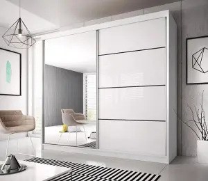 MULTI 183cm - White Sliding Door Wardrobe with Mirrored And White Gloss Doors (H)2180mm (W)1830mm (D)610mm