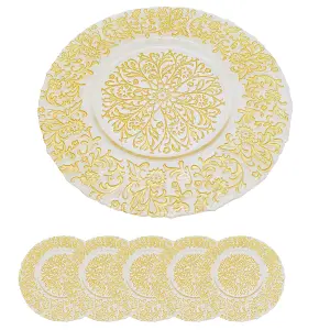 Neel Blue Charger Plates for Table Decoration - Royal Gold Design - Pack of 6