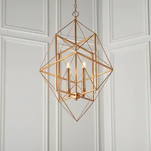 Mutli Arm Angular 4 Light Ceiling Pendant - Hammered Gold & Silver Finish