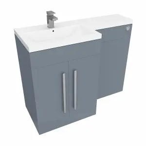 SunDaze Gloss Grey Bathroom Combined Furniture 1100mm L Shape Vanity Unit Left Handed with Basin Sink