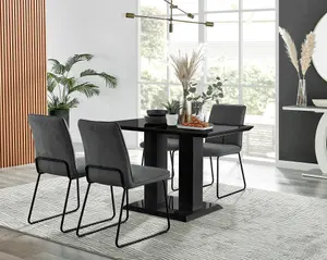 Furniturebox Imperia 4 Modern Black High Gloss Dining Table & 4 Dark Grey Halle Chairs