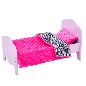 Teamson Kids Little 18" Doll Classic Single Bed Pink Zebra Print Set