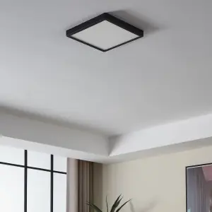 Eglo Fueva-Z Square Black Metal Smart Control Colour Changing LED Ceiling Light, (D) 28.5cm