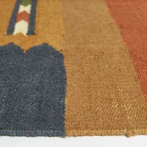 Homescapes Lundi Orange & Blue Kilim Cotton & Jute Rug 120 x 170 cm