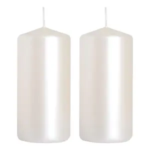 Pillar Candles, Pack of 2, Unscented, Long Burning Time, 10 x 5 cm / 4 x 2 in (Pearl, Metallic)