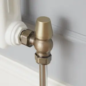 GoodHome Polished Brass Angled Thermostatic Radiator valve & lockshield (Dia)15mm x ½"